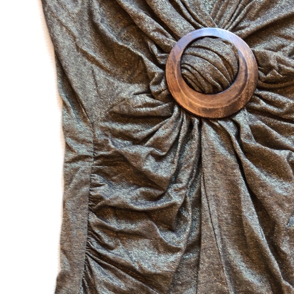 Shine New York gold metallic ruched shirt w/ wood - Picture 4 of 7